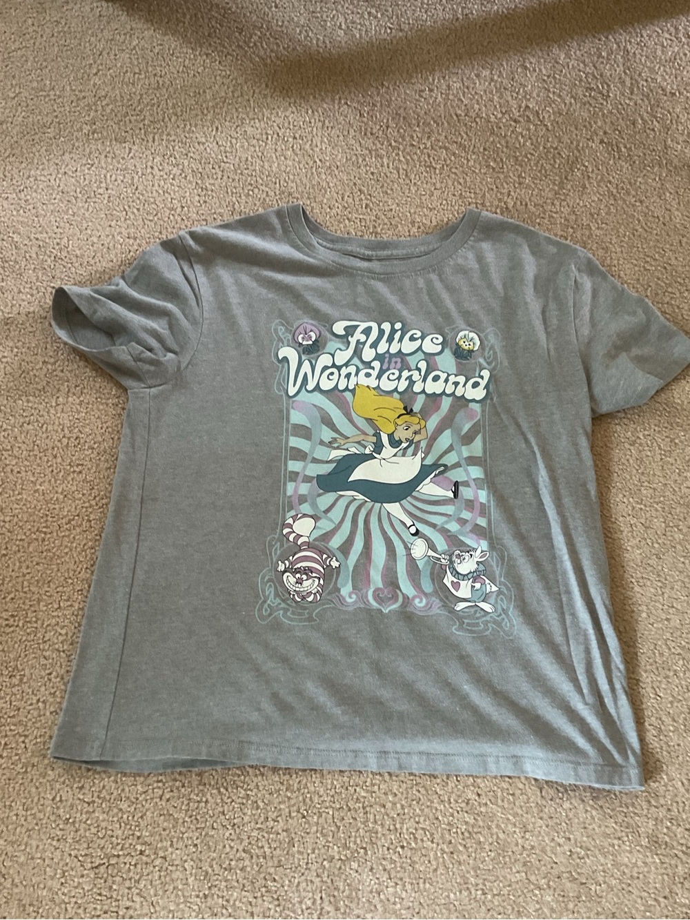Alice in Wonderland Grey Graphic Kids T‑Shirt Size M